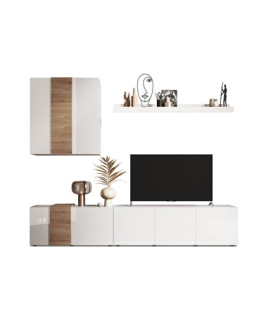 Parete attrezzata Sabry 301 cm bianco lucido rovere Kadiz