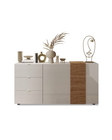 Madia Sabry 2 ante 3 cassetti bianco lucido rovere Kadiz