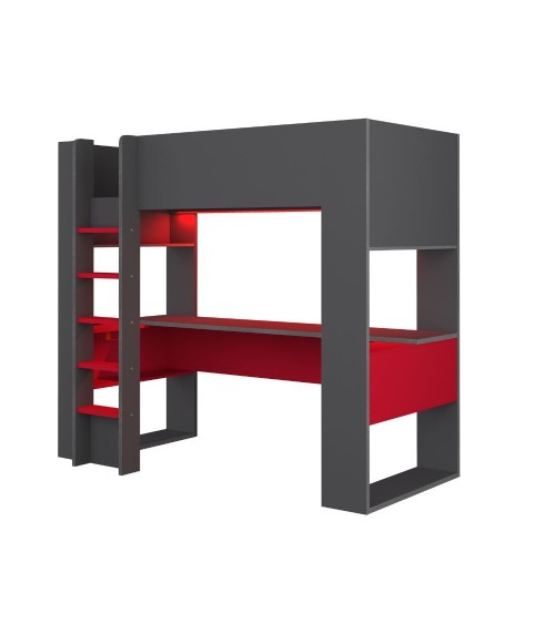 Letto a castello 5050 antracite rosso con scrivania