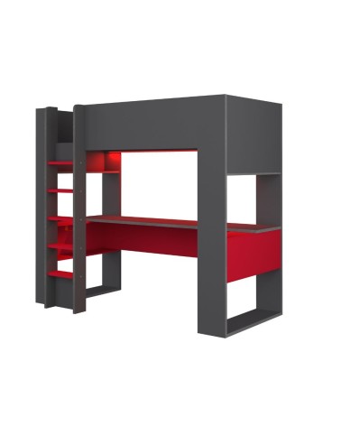 Letto a castello 5050 antracite rosso con scrivania