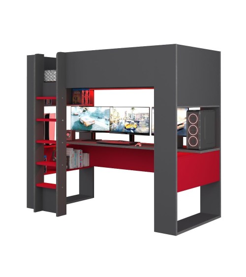 Letto a castello 5050 antracite rosso con scrivania