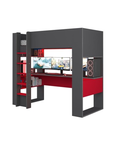 Letto a castello 5050 antracite rosso con scrivania