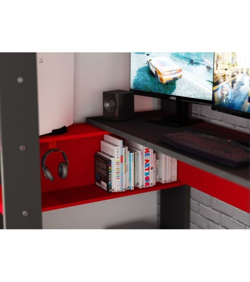 Letto a castello 5050 antracite rosso con scrivania