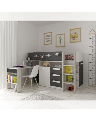 Letto a soppalco 6020 bianco antracite con scrivania estraibile reversibile