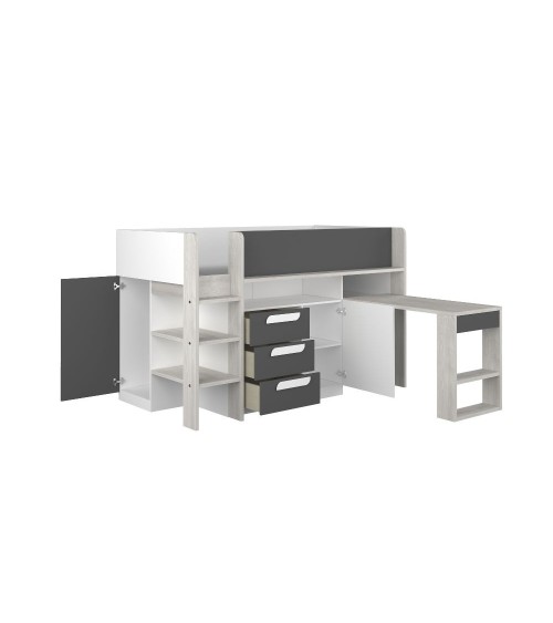 Letto a soppalco 6020 bianco antracite con scrivania estraibile reversibile
