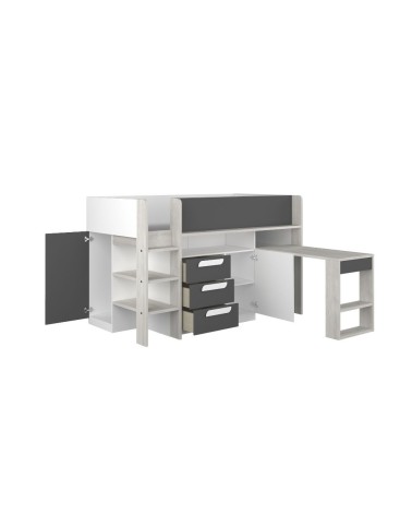 Letto a soppalco 6020 bianco antracite con scrivania estraibile reversibile