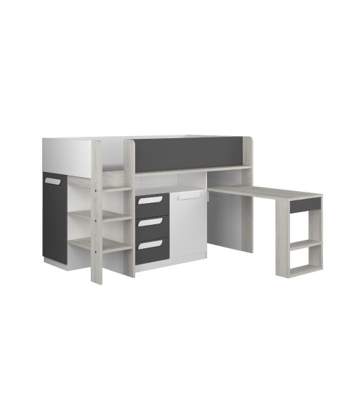 Letto a soppalco 6020 bianco antracite con scrivania estraibile reversibile