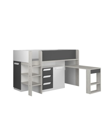 Letto a soppalco 6020 bianco antracite con scrivania estraibile reversibile