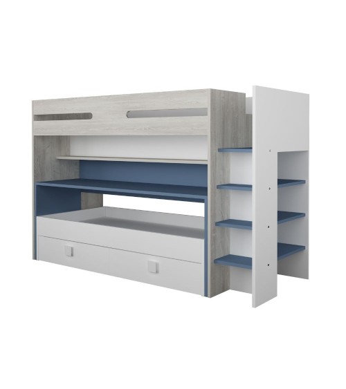 Letto a castello 6070 bianco celeste con scrivania estraibile