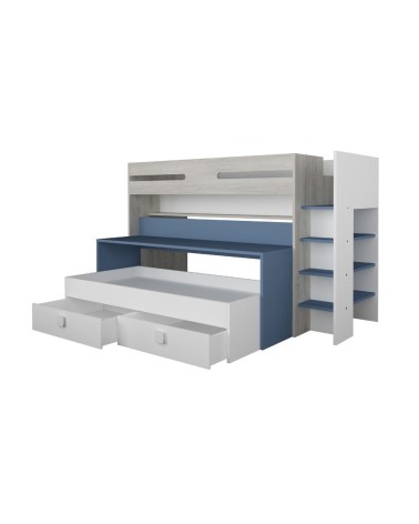 Letto a castello 6070 bianco celeste con scrivania estraibile