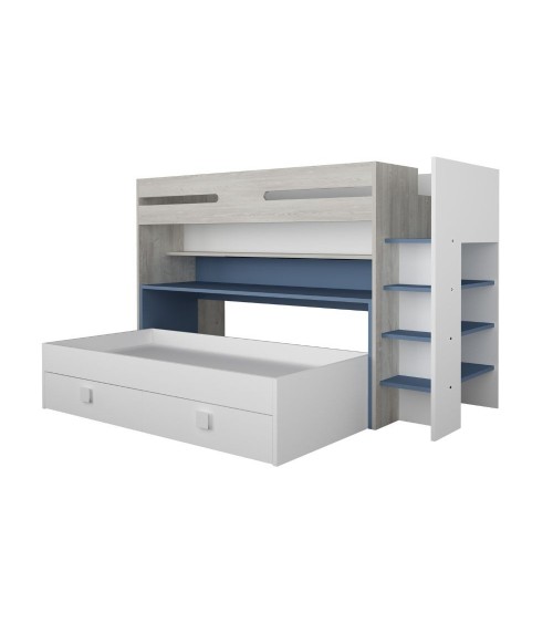 Letto a castello 6070 bianco celeste con scrivania estraibile