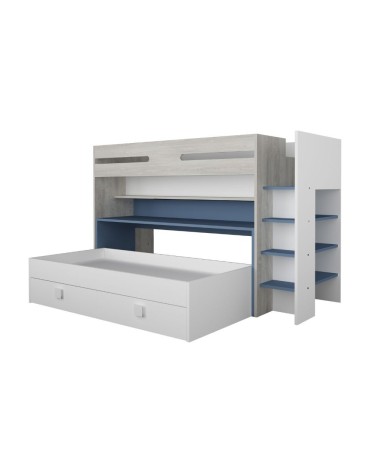 Letto a castello 6070 bianco celeste con scrivania estraibile