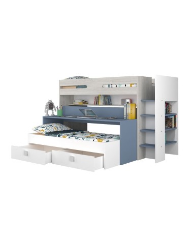 Letto a castello 6070 bianco celeste con scrivania estraibile