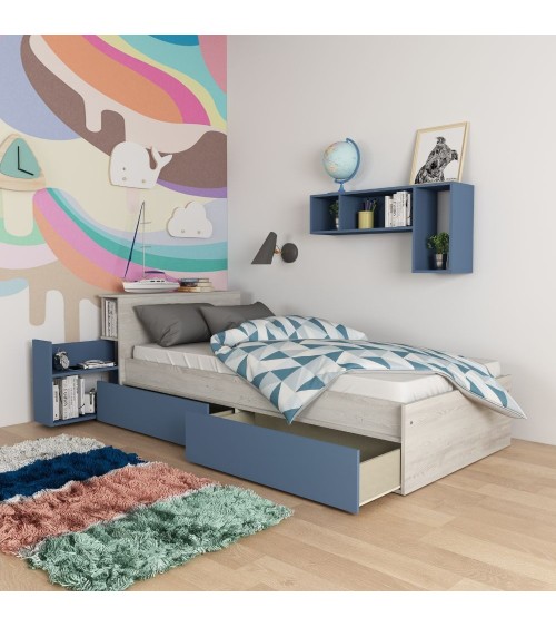 Letto singolo 1660 bianco celeste con comodino estraibile