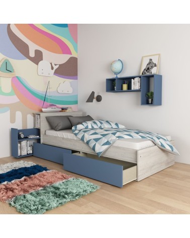 Letto singolo 1660 bianco celeste con comodino estraibile