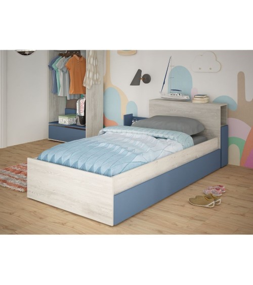 Letto singolo 1660 bianco celeste con comodino estraibile