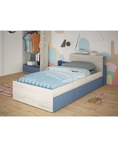 Letto singolo 1660 bianco celeste con comodino estraibile