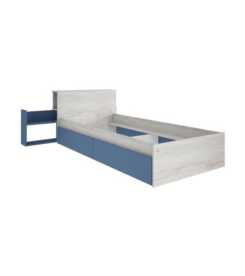 Letto singolo 1660 bianco celeste con comodino estraibile