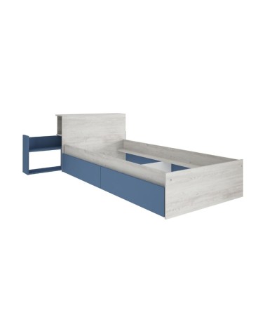 Letto singolo 1660 bianco celeste con comodino estraibile