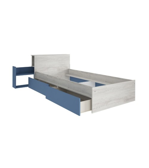 Letto singolo 1660 bianco celeste con comodino estraibile