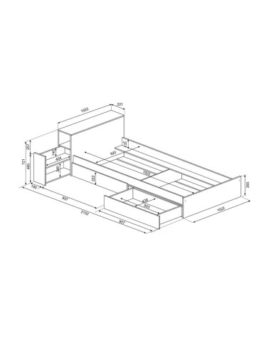 Letto singolo 1660 bianco celeste con comodino estraibile