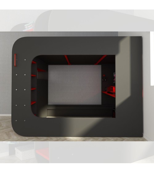 Letto a soppalco 5000 con postazione gamer reversibile antracite rosso