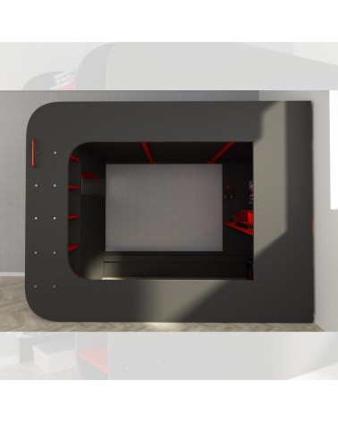 Letto a soppalco 5000 con postazione gamer reversibile antracite rosso