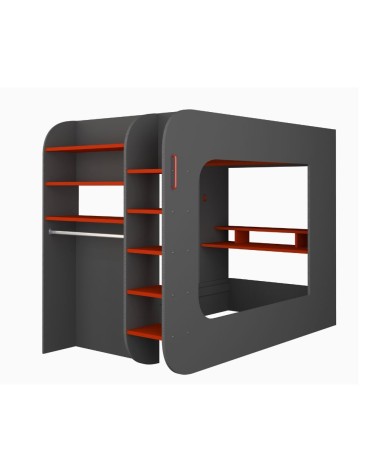 Letto a soppalco 5000 con postazione gamer reversibile antracite rosso