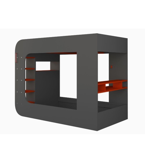 Letto a soppalco 5000 con postazione gamer reversibile antracite rosso