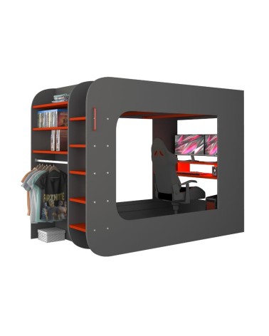 Letto a soppalco 5000 con postazione gamer reversibile antracite rosso