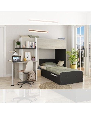 Letto a castello 6885 con scrivania reversibile bianco vintage antracite