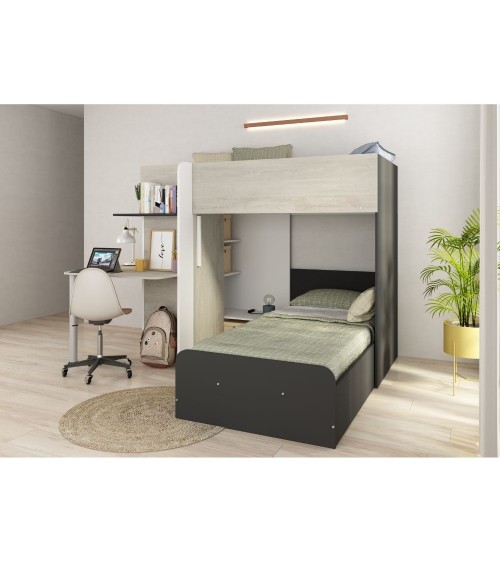 Letto a castello 6885 con scrivania reversibile bianco vintage antracite