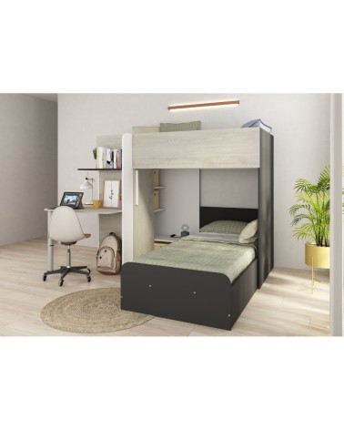 Letto a castello 6885 con scrivania reversibile bianco vintage antracite