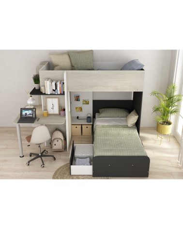 Letto a castello 6885 con scrivania reversibile bianco vintage antracite