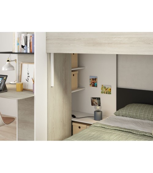 Letto a castello 6885 con scrivania reversibile bianco vintage antracite
