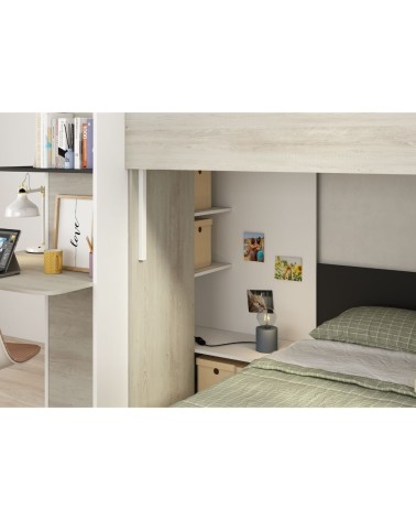 Letto a castello 6885 con scrivania reversibile bianco vintage antracite