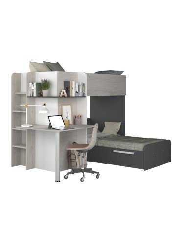 Letto a castello 6885 con scrivania reversibile bianco vintage antracite