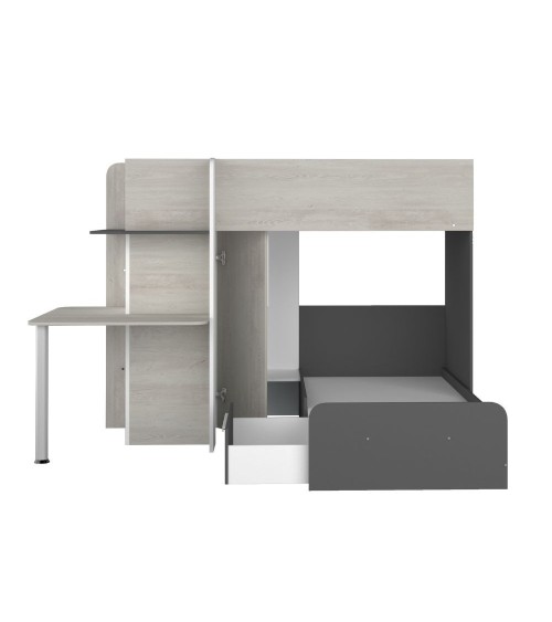 Letto a castello 6885 con scrivania reversibile bianco vintage antracite