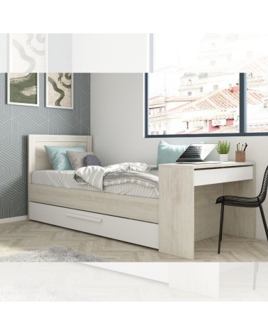 Letto 1950 con scrivania integrata e letto estraibile reversibile bianco vintage e bianco