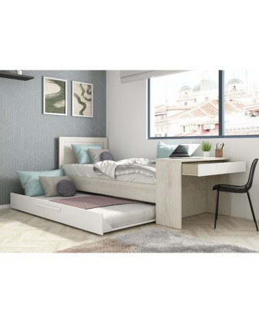 Letto 1950 con scrivania integrata e letto estraibile reversibile bianco vintage e bianco