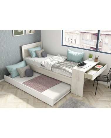 Letto 1950 con scrivania integrata e letto estraibile reversibile bianco vintage e bianco