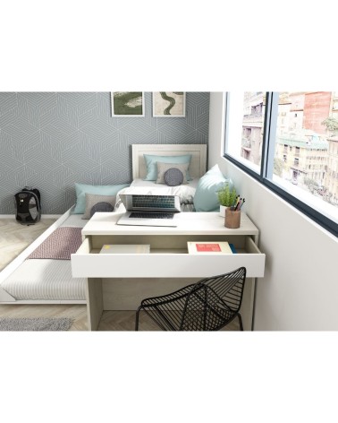 Letto 1950 con scrivania integrata e letto estraibile reversibile bianco vintage e bianco