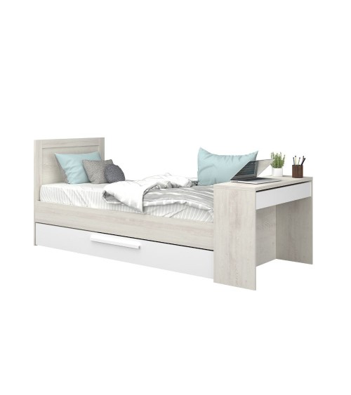 Letto 1950 con scrivania integrata e letto estraibile reversibile bianco vintage e bianco
