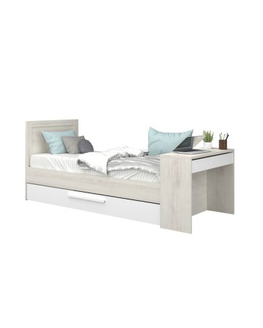 Letto 1950 con scrivania integrata e letto estraibile reversibile bianco vintage e bianco