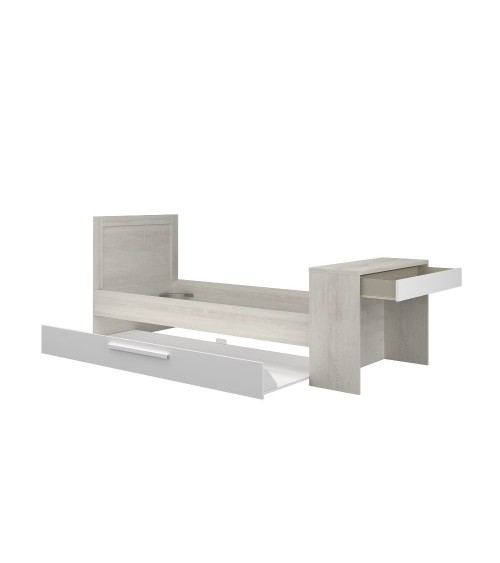 Letto 1950 con scrivania integrata e letto estraibile reversibile bianco vintage e bianco