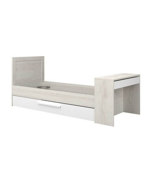 Letto 1950 con scrivania integrata e letto estraibile reversibile bianco vintage e bianco