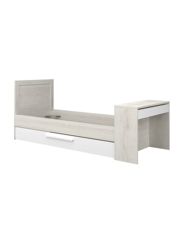 Letto 1950 con scrivania integrata e letto estraibile reversibile bianco vintage e bianco