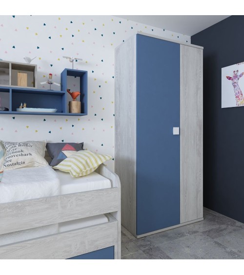 Armadio 90x52x223h 2 ante bianco consumato celeste