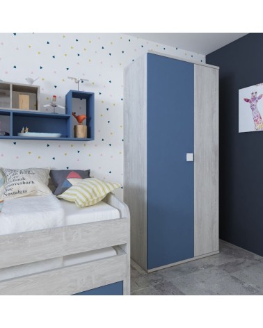 Armadio 90x52x223h 2 ante bianco consumato celeste