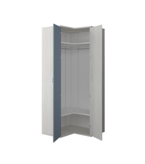 Armadio 98x96x223h angolare bianco consumato celeste